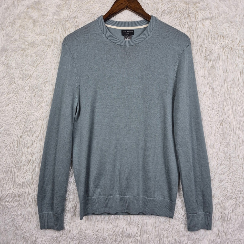 Club Monaco Mens Fine Merino Wool Crewneck Sweater Blue Green Small Quiet Luxury